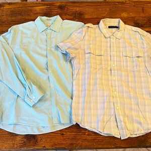 Lot of 2 casual cotton aqua/white Calvin Klein shirts, size XL